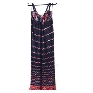 M by Missoni Navy and Pink Zigzag Maxi Dress